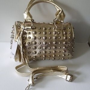 Gold round mirror studded St. BARRY HANDBAG